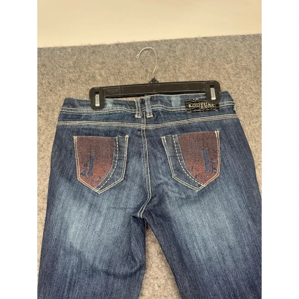 Kouture by Kimora Women Dark Wash Bootcut Jeans Y2K Low Rise Size S Embroidered‎